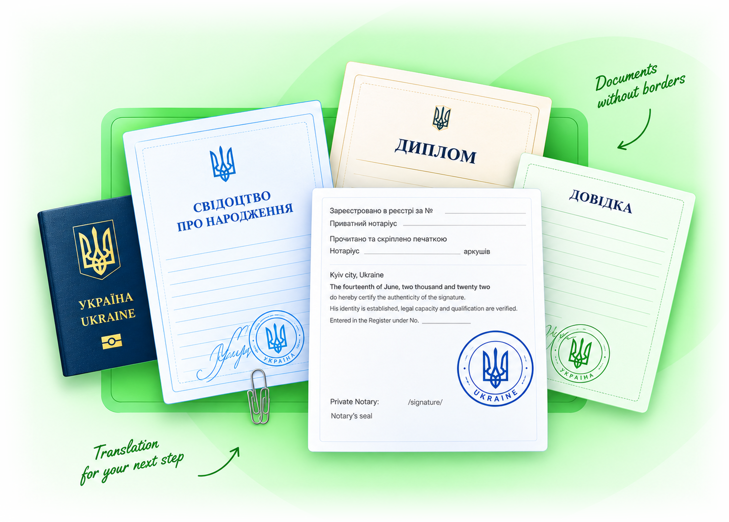 Certified translation documents, diploma, certificate and notarized paperwork